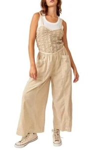 Free People Forever Always Cotton Wide Leg Jumpsuit in Beached Sand Size S - Picture 1 of 4