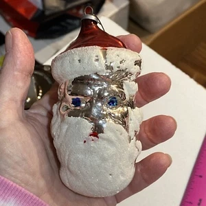 ANTIQUE VINTAGE WEST GERMANY HANDBLOWN PAINTED FIGURAL SANTA CHRISTMAS BALL - Bild 1 von 12