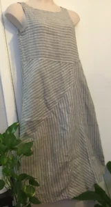 J JILL LOVE LINEN Medium 100% LINEN Gray White Stripe Dress Sleeveless 10-A478-5 - Picture 1 of 17