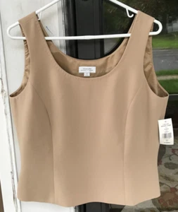 Tahari Gr. 12 tailliertes Top mit seitlichem Reißverschluss beige/bambus ärmellos gefüttert Arthur Levine 02 - Bild 1 von 6