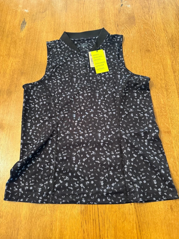 女式彪马高尔夫豹无袖皮克高尔夫衬衫,彪马黑色,全新带标签,S — 第 1/1 张图片