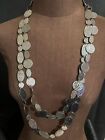 Erika Lyons Statement Necklace Double strand Link Hammered Silvertone discs 32'