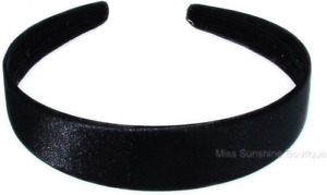 Aliceband - Plain wide 2.5cm flat black satin headband alice band