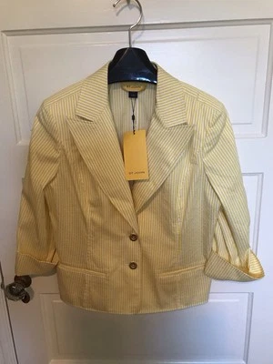 Jaqueta St John Knits listras cádmio/branco bolsos falsos tamanho 14 nova com etiquetas - Imagem 1 de 4