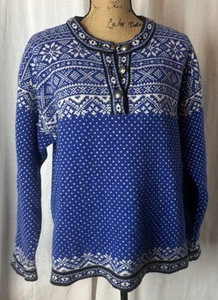 Suéter Pullover LL Bean Nordic Fair Isle Azul Blanco Talla XL Lana Merino Corderos - Imagen 1 de 6