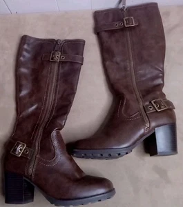 Botas altas de cuero marrón montaña blancas Dover hebilla con cremallera lateral para mujer 7,5 M - Imagen 1 de 8