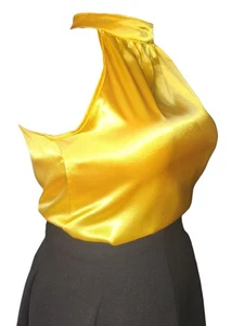 Yellow glossy satin halter neck sleeveless top 40"/44" bust. size 14/16/18 UK - Picture 1 of 6