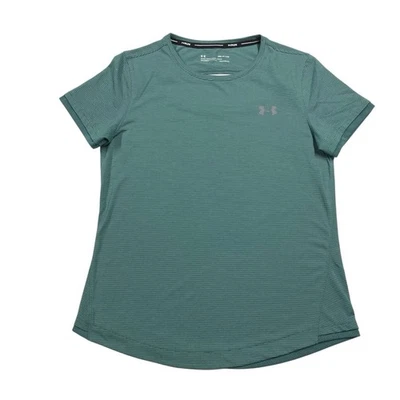 Camiseta Under Armour HeatGear verde azulado a rayas ajustada manga corta para mujer talla S Foto 1 de 4