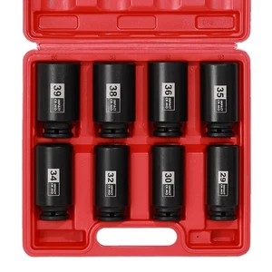 8PCS 1/2" Unità Mandrino Profondo Assale Dado Impatto Set di Prese, CR-MO, 12 Punti, Met... - Foto 1 di 7