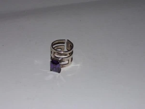 Sterling Silver Modernist Purple Amethyst Stone Ladies Ring Size 8 - Picture 1 of 8