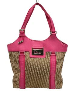 Auth Christian Dior Trotter Logo Plate Canvas Beige x Pink Hand Bag NS071367 - Picture 1 of 23