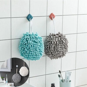 Quick-Drying Soft Towels Bathroom Hand Towel Plush Kitchen Hanging Chenille Ball - Picture 1 of 11