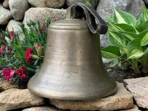 Antique Engraved Brass Bell - Picture 1 of 9