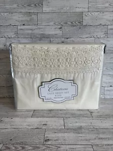 Set lenzuola Chateau 4 pezzi pizzo king avorio facile cura poliestere antirughe - Foto 1 di 4