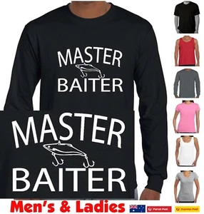 Master Baiter fishing Funny T-Shirts size Dad Fathers Day gift Mens Singlet tee - Picture 1 of 20