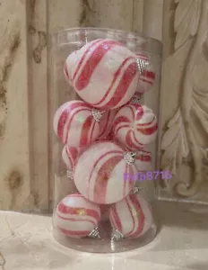 12 Candies Red & White Peppermint Candy Christmas Tree Ornaments Home Decor NEW - Picture 1 of 2