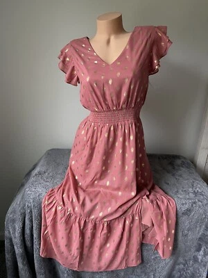 Vestido de Verano S GRACE KARIN Cuello en V Mangas Volantes Dividido Fluido en Niveles Flutter Dorado Foto 1 de 4