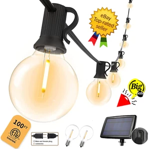 100 Fuß Solar Lichterkette Außen Terrasse 50+2 LED Birnen Bistro Hochzeit Weihnachten - Bild 1 von 19
