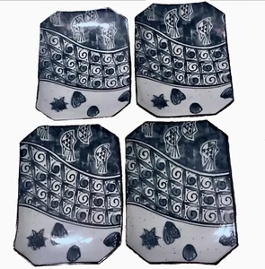 Japanische rechteckige Keramikplatten Vintage Keramik Design Sushi 4er Set - Bild 1 von 12