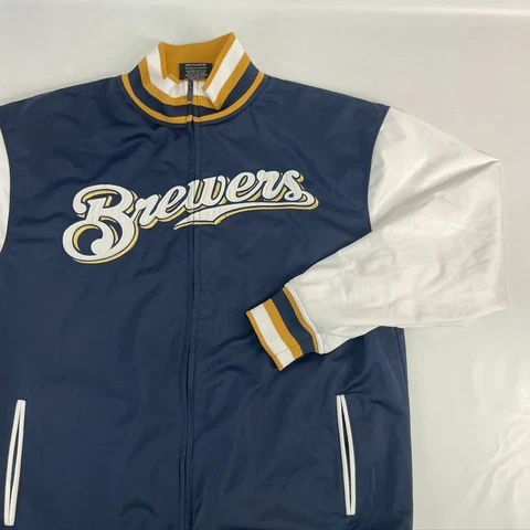 Milwaukee Brewers Full Zip Sweatshirt Men's Size L Navy Blue Athletic Large Cover