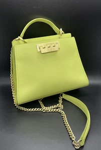 ZAC POSEN Earthette Green Double Compartment Bag Gold Crossbody Strap Purse Luxe - Picture 1 of 10