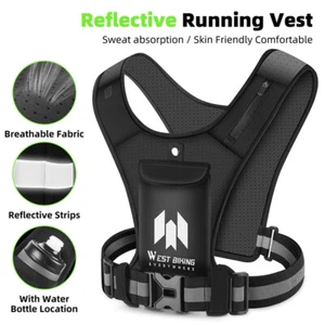 WEST BIKING Reflective Running Vest Phone Water Bottle Bag Safety Cycling Vest - Picture 1 of 19