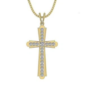 Cross Pendant Necklace Natural Diamond VVS1 F 0.60 Ct 14K Yellow Gold Appraisal - Picture 1 of 10