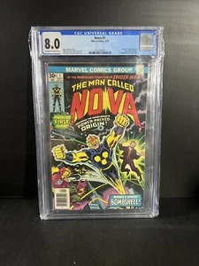 Nova #1 CGC 8.0 (PAGINE BIANCHE) Origine & 1a App di Nova 1976 Marvel UK Pence Raro - Foto 1 di 1