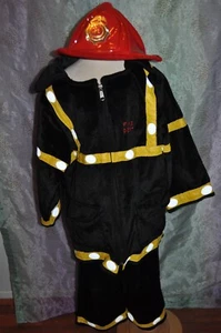 Firefighter Fireman Dress Up Costume Size 6-7 Kids 2 pc Black Velour - Picture 1 of 12