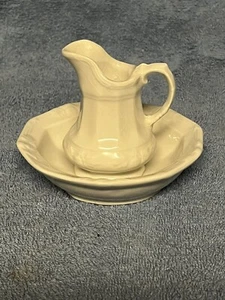 Miniature Red Clif White Ironstone Bowl And Pitcher - Picture 1 of 12
