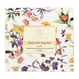 Low Cost Pack of 6 Khadi Natural Ayurvedic Soaps Aloevera Rose Haldi Chandan - Picture 1 of 5