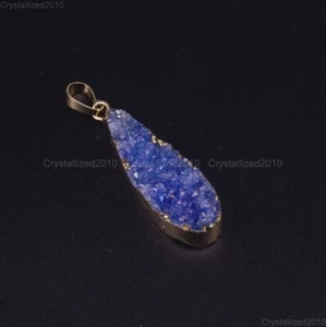 Natural Druzy Quartz Agate Tear Drop Pendant Charm Necklace Healing Beads Gold - Picture 1 of 24