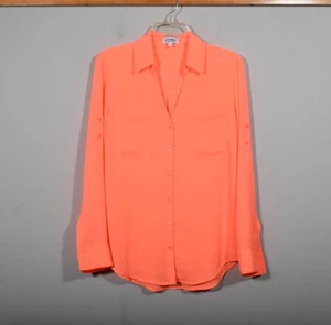 Camisa Blusa Express Portofino Naranja Neón Abotonada Transparente Ligera Talla M - Imagen 1 de 3