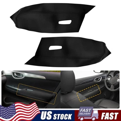 Par de cubiertas de panel de puerta delantera de reposabrazos de cuero negras para Nissan Sentra 2013-2019 V Foto 1 de 4