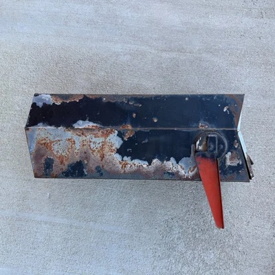 Vtg 1975 Rural Metal Mailbox Black Rust Patina Red Flag Postmaster Approved USA - Image 1 of 4