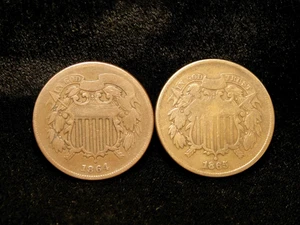 1864 & 1865 2c Two Cent Piece - Picture 1 of 6