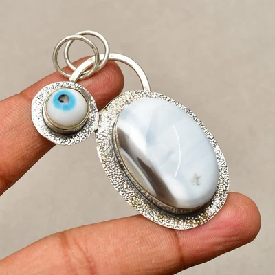 Ciondolo gioiello in argento sterling 925 fatto a mano con pietra opale... - Immagine 1 di 4