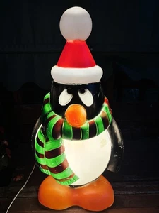 Vtg 28" Blow Mold Chilly Willy Christmas Penguin Red & Green Scarf General Foam - Picture 1 of 9