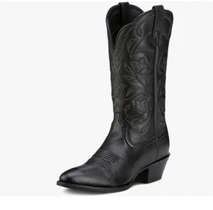 Ariat Women's Heritage Western R Toe Western Cowboy Boot Black Deertan Size 12 - Picture 1 of 5