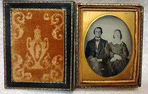 NICE! Antique Ambrotype Husband/Wife Photo 1/4 Plate Hard Full Case w/ MOP Inlay - Picture 1 of 23