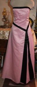 Lets Fashion pink satin w black trim bridesmaids formal evening long dress Lg - Picture 1 of 6