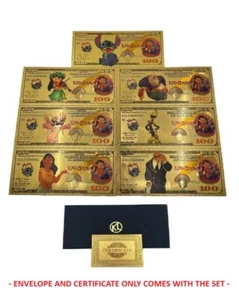 Billete "Hola" de puntada coleccionable Disney chapado en lámina de oro 24k - Juego de 7 - Imagen 1 de 8