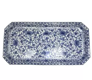 Qing Dynasty Qianlong Blue White Floral Ceramic Rectangular Tray 7x14 - Picture 1 of 10
