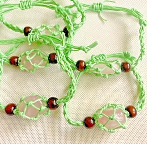 Macrame Braided wax cotton cord Rose Quartz Crystal Gemstone Bracelet. - Picture 1 of 5