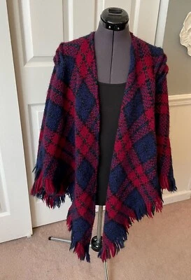 Xale BRANIGAN WEAVERS azul borgonha xadrez 90% lã feito na Irlanda TAMANHO ÚNICO - Imagem 1 de 4