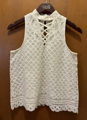 Love Fire Women's Sleeveless High Neck Lined Eyelet Ivory Blouse Medium - Image 1 of 4