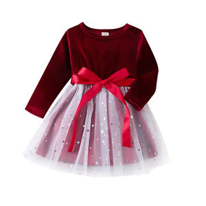 Baby Girl Long Sleeve Fall Winter Clothes Kids Christmas New Year Tulle Dress