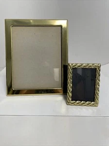 TWO VTG Decorative Solid Brass 8x10, 3.5x5 Photo Picture Frame Velvet Back MCM - Picture 1 of 9