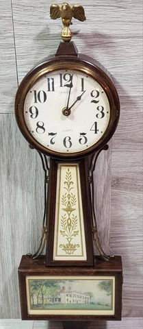 New Haven Vintage Clock Co. 25" Banjo Clock Eagle/Dark Wood/Reverse Painting Cover