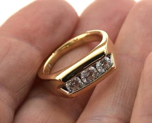 VINTAGE MENS "THE LEO" 14K 3-DIAMOND PINKY OR BAND RING 1.18 CTTW SIZE 7.7 SOLID - Picture 1 of 17